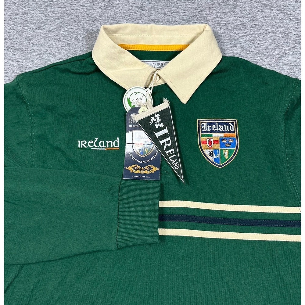 Retro Irish Rugby Polo Shirt Mens Medium Emerald Green Ireland Heritage NEW